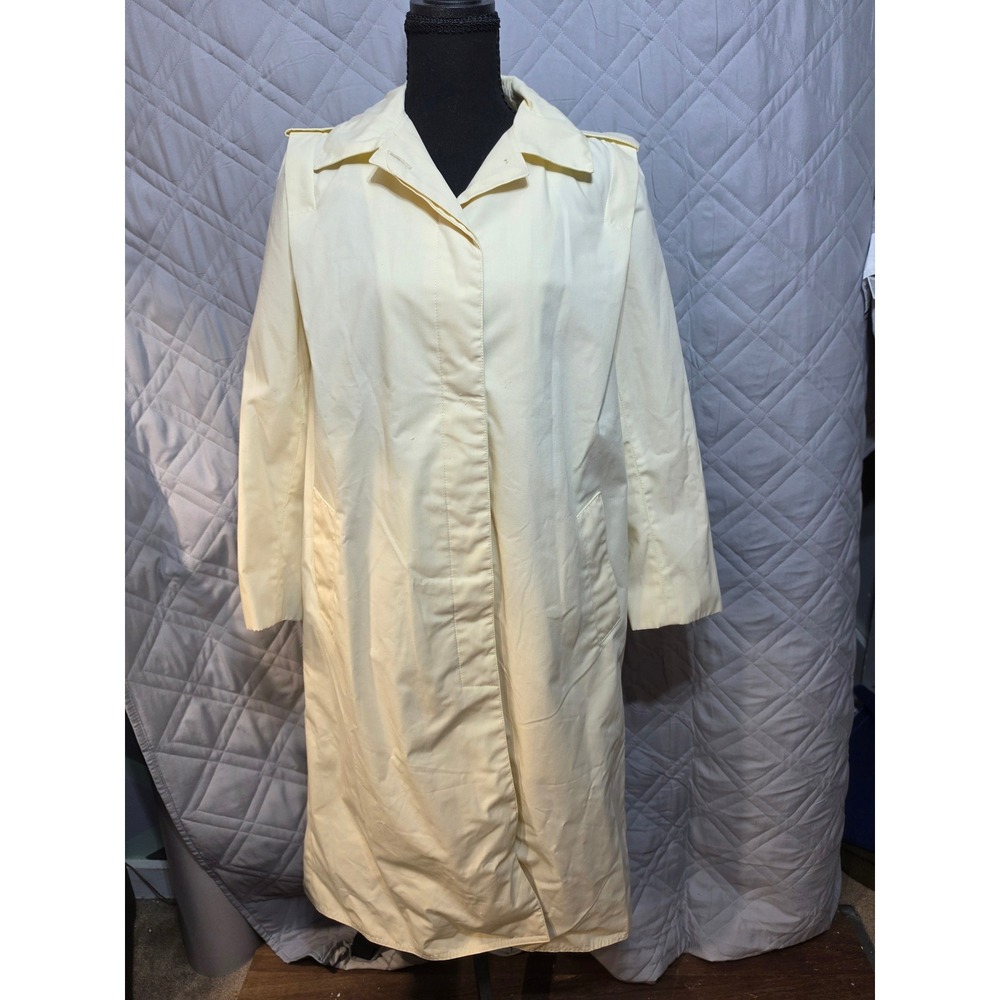 Vintage Nino-Flex Diolen Cream Yellow Trench Coat Epaulets Women Long Jacket